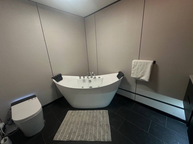 Main bathroom with freestanding tub